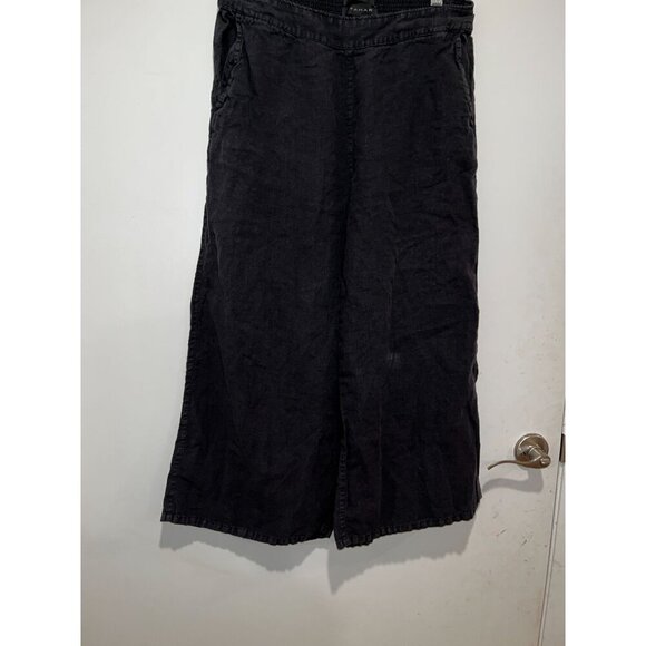 Tahari Black Linen Cropped Wide Leg Elastic Waist Women's Pants Size L - Picture 4 of 9